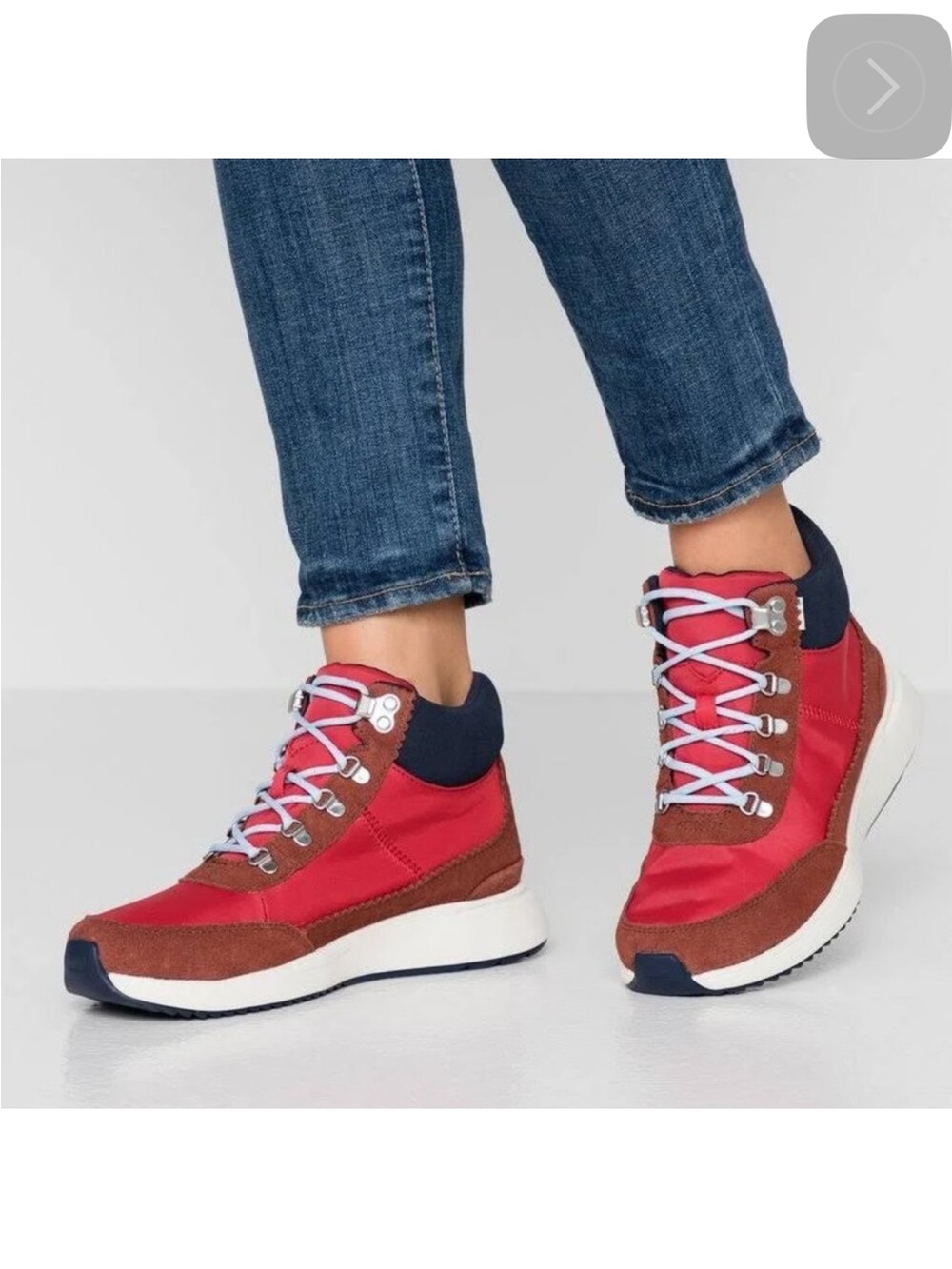 Toms Red Lace-Up Waterproof Hiking Boots Sneakers with Navy Collar